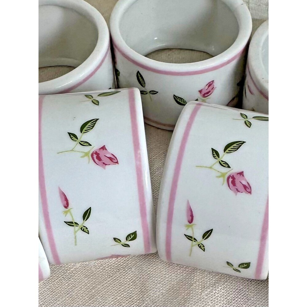 9 Porcelain Rose Napkin Rings Green / Pink, Andre Richard, Grandma Cottage Core - Picture 11 of 16